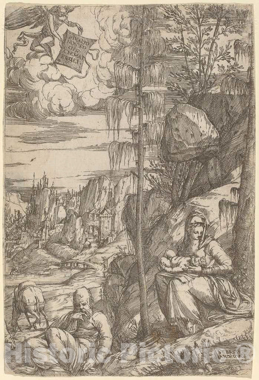 Art Print : Sebastiano de Valentinis, Landscape with The Rest on The Flight into Egypt - Vintage Wall Art