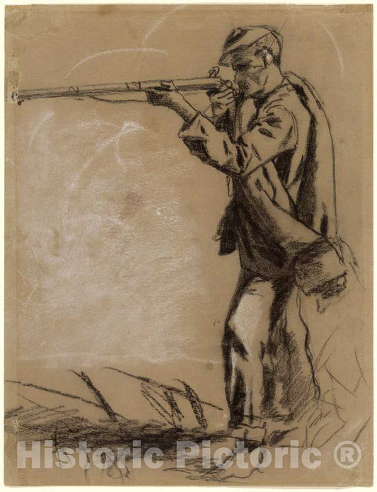 Art Print : Winslow Homer, Soldier Taking Aim [Recto], 1864 - Vintage Wall Art