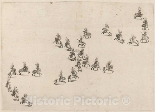 Art Print : Stefano Della Bella, Twenty-Four Cavaliers in Double S Formation, 1652 - Vintage Wall Art