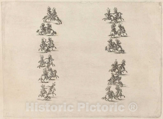 Art Print : Stefano Della Bella, Cavaliers Fighting in Two Columns, 1652 - Vintage Wall Art