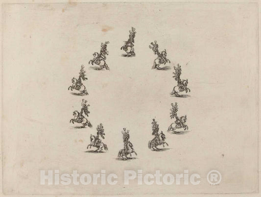 Art Print : Stefano Della Bella, Ten Cavaliers in a Circle, 1652 - Vintage Wall Art