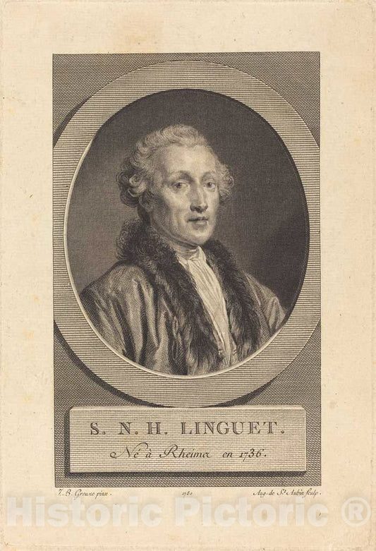 Art Print : Saint-Aubin After Greuze, Simon-Nicolas-Henri Linguet, 1780 - Vintage Wall Art