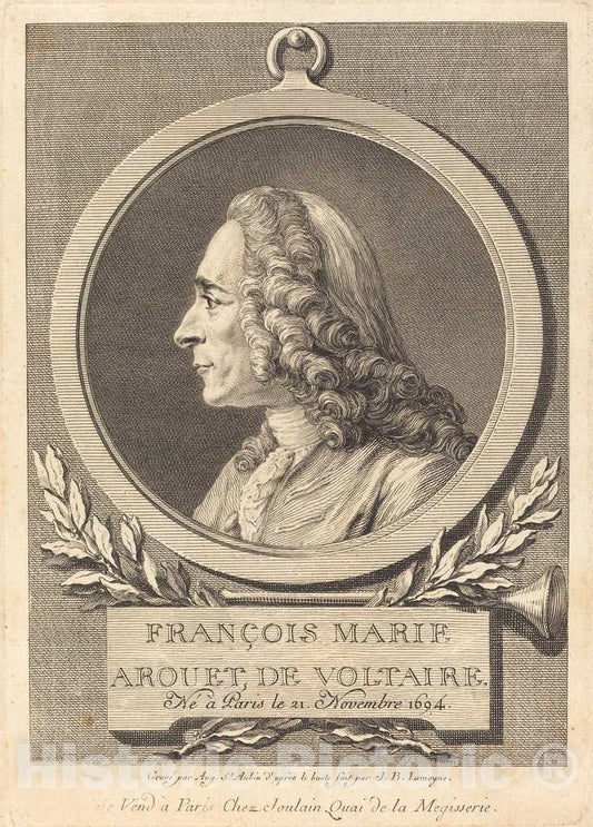 Art Print : Saint-Aubin After LeMoyne II, Francois Marie Arouet de Voltaire - Vintage Wall Art
