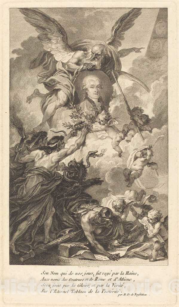 Art Print : Augustin de Saint-Aubin, Simon-Nicolas-Henri Linguet, 1780 - Vintage Wall Art
