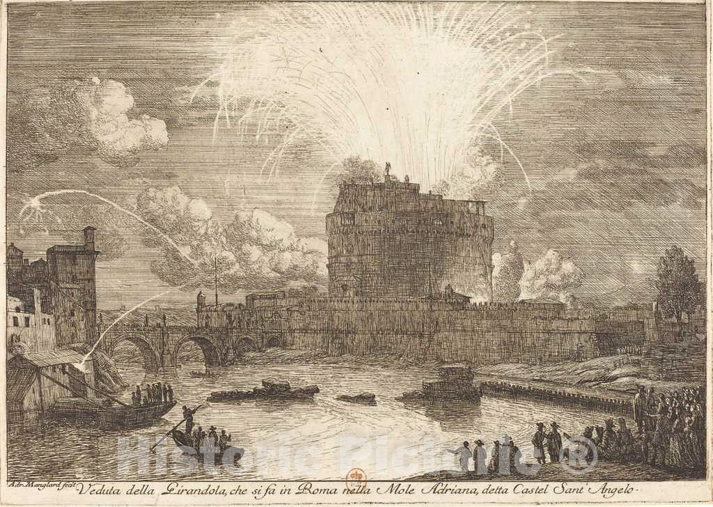 Art Print : Adrien Manglard, Veduta Della Girandola a Castel Sant'Angelo (Fireworks Display Over The Castle Sant'A, c.1751 - Vintage Wall Art