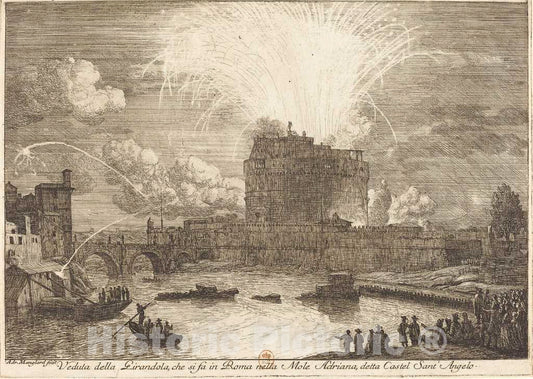 Art Print : Adrien Manglard, Veduta Della Girandola a Castel Sant'Angelo (Fireworks Display Over The Castle Sant'A, c.1751 - Vintage Wall Art
