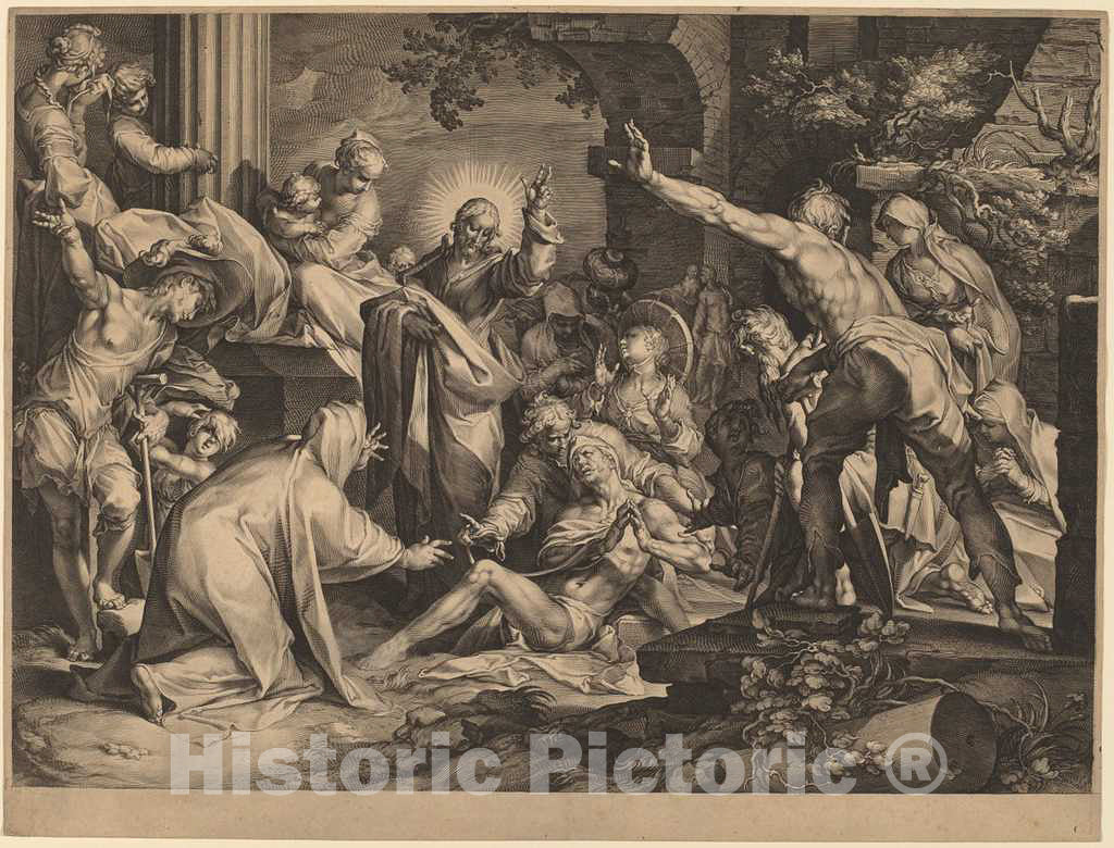 Art Print : Muller After Bloemaert, The Raising of Lazarus, c. 1600 - Vintage Wall Art