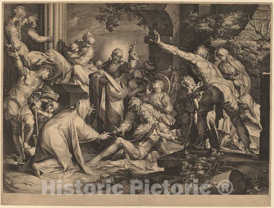 Art Print : Muller After Bloemaert, The Raising of Lazarus, c. 1600 - Vintage Wall Art