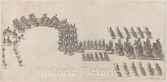 Art Print : Stefano Della Bella, A Procession of Sixty Cavaliers and Torch Bearers, 1652 - Vintage Wall Art