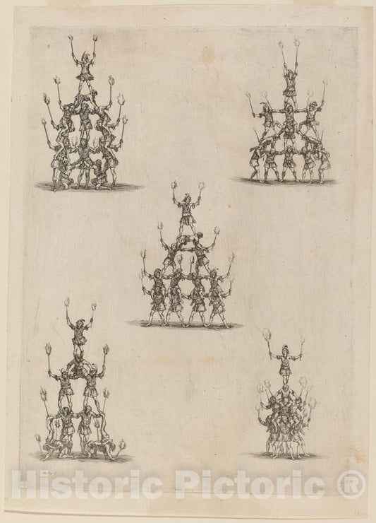 Art Print : Stefano Della Bella, Pyramids of Jugglers, 1652 - Vintage Wall Art