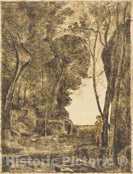 Art Print : Baptiste-Camille Corot, Little Shepherd, 1st Plate (Le Petit Berger), 1855 - Vintage Wall Art