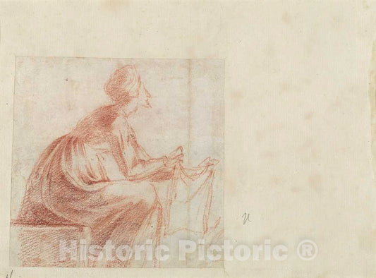 Art Print : Polidoro da Caravaggio, Woman Seated with a Piece of Cloth [Verso], c.1522 - Vintage Wall Art