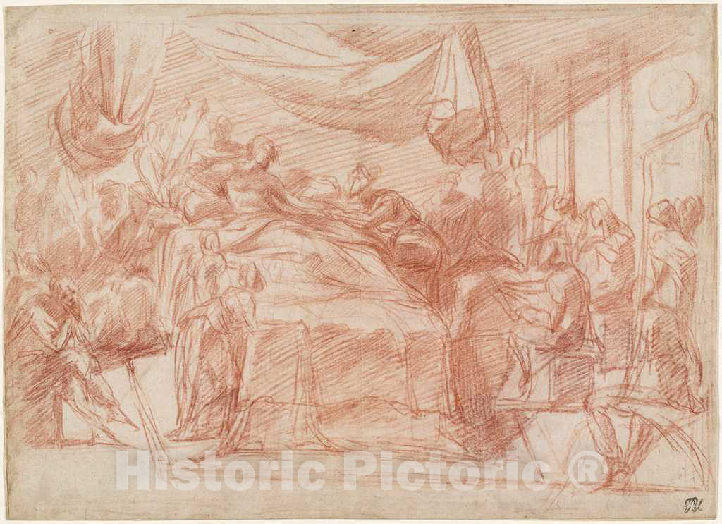 Art Print : Polidoro da Caravaggio, A Deathbed Scene [Recto], c.1522 - Vintage Wall Art