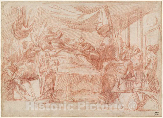 Art Print : Polidoro da Caravaggio, A Deathbed Scene [Recto], c.1522 - Vintage Wall Art