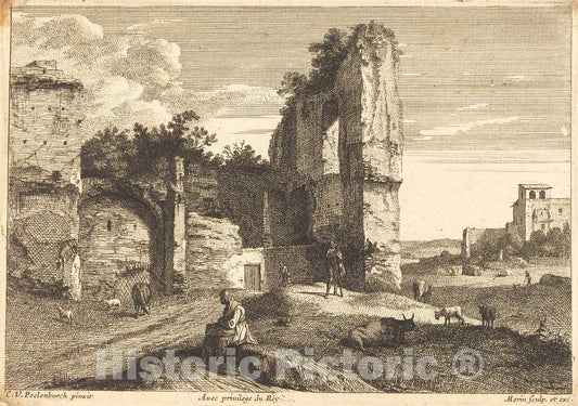 Art Print : Morin After Van Poelenburch, Old Woman Seated - Vintage Wall Art