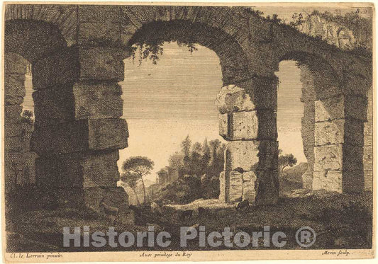 Art Print : Morin After Lorrain, Ruins of an Aquaduct - Vintage Wall Art