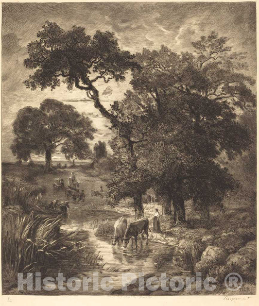 Art Print : Bracquemond After Rousseau, Evening, 1882 - Vintage Wall Art