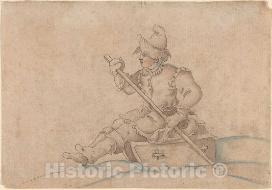 Art Print : Jost Amman, A Boy on a Sled, Late 1560s - Vintage Wall Art