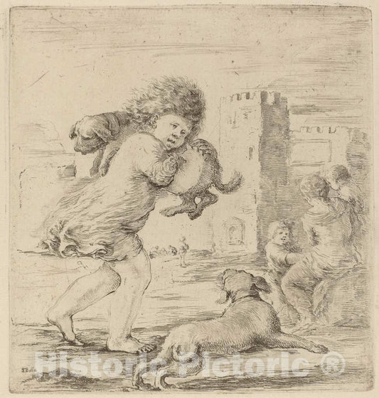 Art Print : Stefano Della Bella, Child Holding a Puppy - Vintage Wall Art