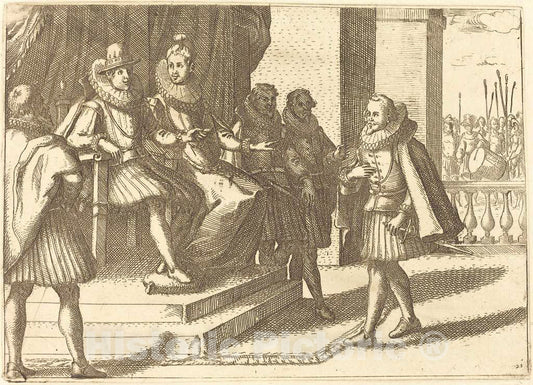 Art Print : Jacques Callot, King and Queen in Consultation About The Turks, 1612 - Vintage Wall Art