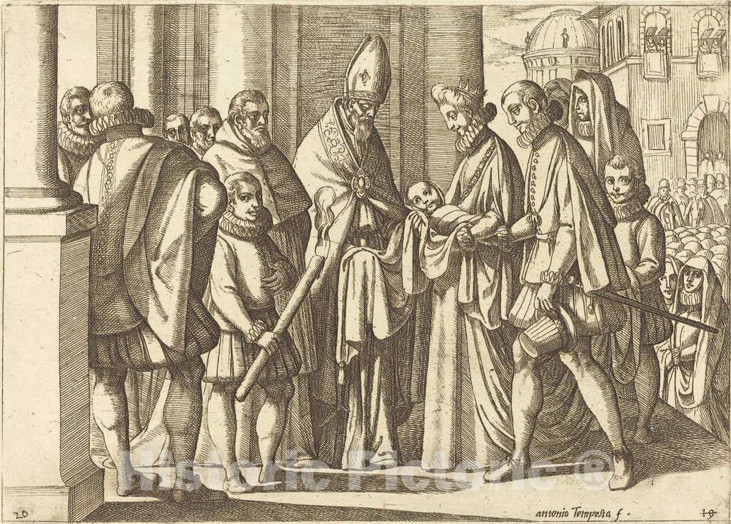 Art Print : Antonio Tempesta, Philip as a Boy Before Margaret of Austria, 1612 - Vintage Wall Art