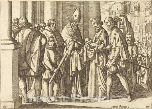 Art Print : Antonio Tempesta, Philip as a Boy Before Margaret of Austria, 1612 - Vintage Wall Art