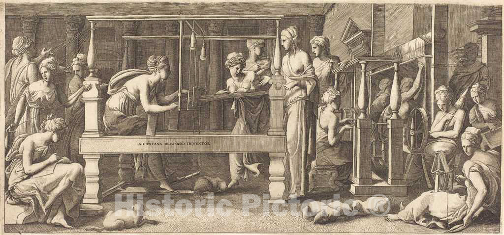 Art Print : Primaticcio, Penelope and Her Maids Weaving, c. 1545 - Vintage Wall Art