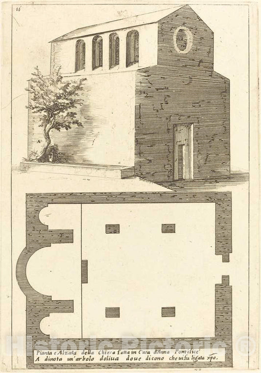 Art Print : Jacques Callot, Plan and Elevation of The Church Near The House of Annas, 1619 - Vintage Wall Art