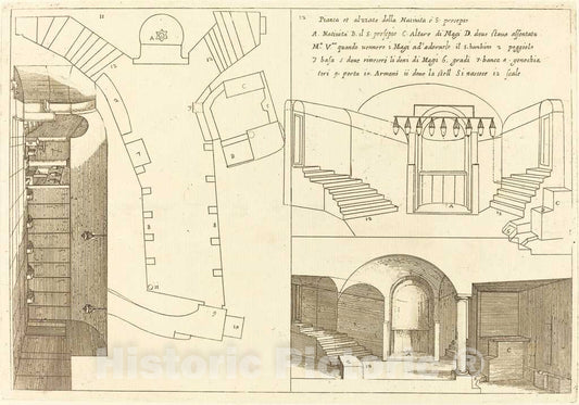Art Print : Jacques Callot, Plan and Elevation of The Church of The Holy Nativity, 1619 - Vintage Wall Art