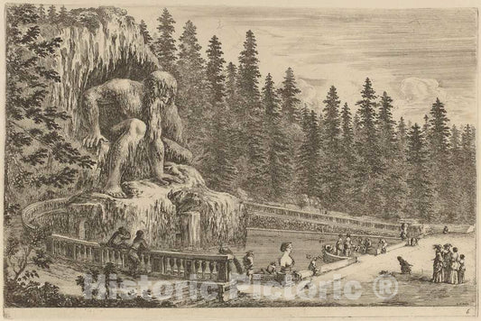 Art Print : Stefano Della Bella, Colossal Statue of The Apennines, 1653 - Vintage Wall Art