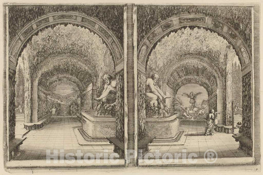 Art Print : Stefano Della Bella, A Grotto Seen from Two Different View Points, 1653 - Vintage Wall Art