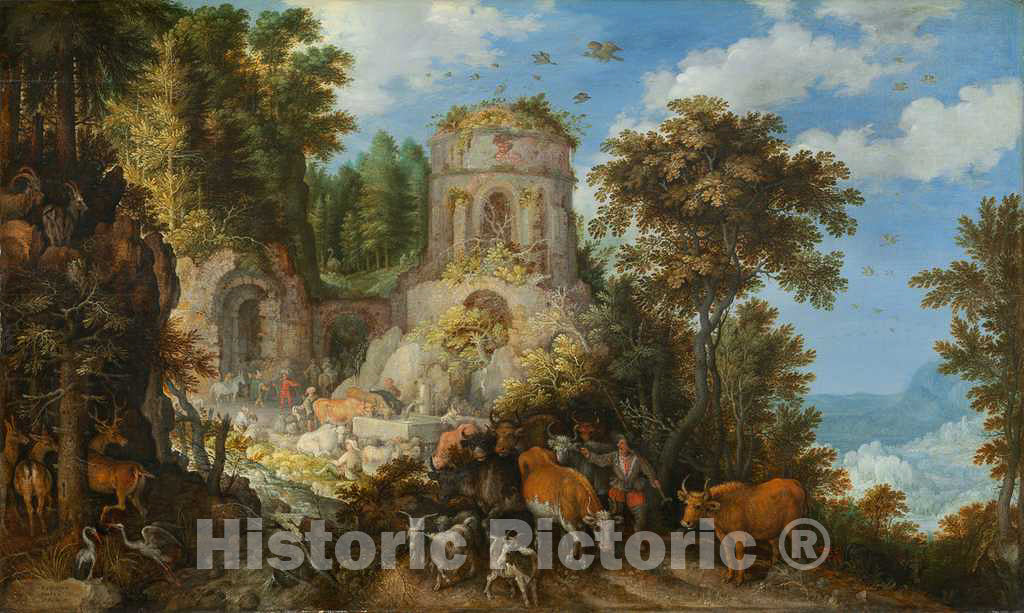 Art Print : Roelandt Savery, Landscape with The Flight into Egypt, 1624 - Vintage Wall Art
