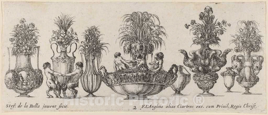 Art Print : Stefano Della Bella, Fantastic Vases, 1646 - Vintage Wall Art