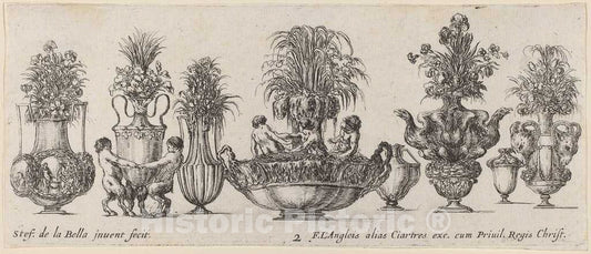 Art Print : Stefano Della Bella, Fantastic Vases, 1646 - Vintage Wall Art