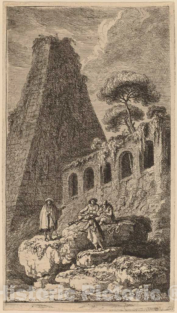 Art Print : Franz Edmund Weirotter, The Pyramid of Sesto Near The Gates of St. Pauli in Rome, c. 1764 - Vintage Wall Art