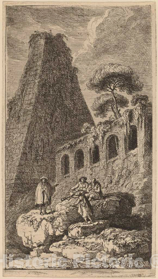 Art Print : Franz Edmund Weirotter, The Pyramid of Sesto Near The Gates of St. Pauli in Rome, c. 1764 - Vintage Wall Art