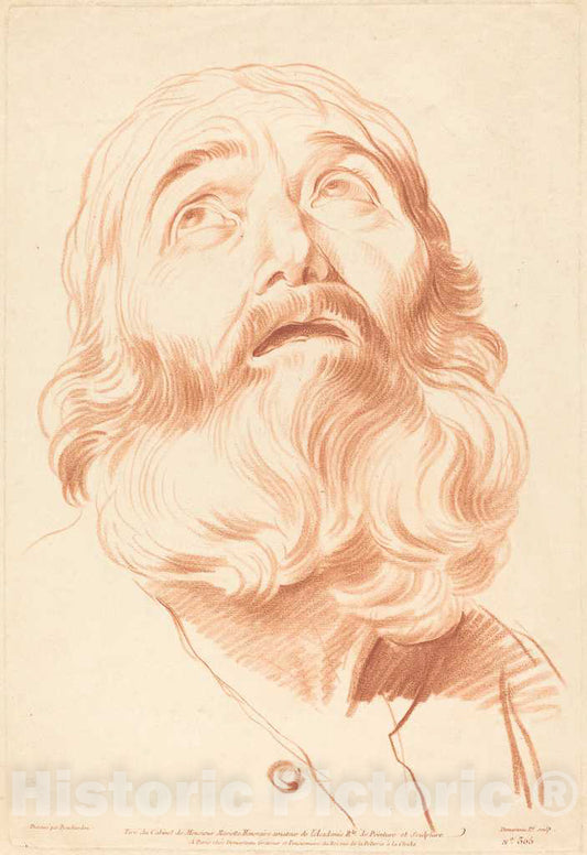 Art Print : Demarteau After Edme Bouchardon, Head of a Man - Vintage Wall Art