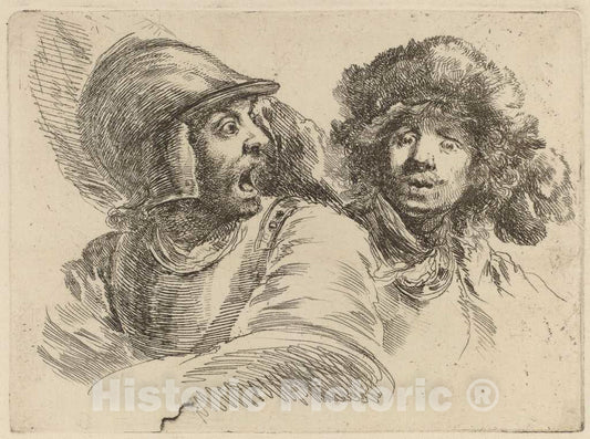 Art Print : Stefano Della Bella, Frightened Soldier and Man with Fur Cap - Vintage Wall Art
