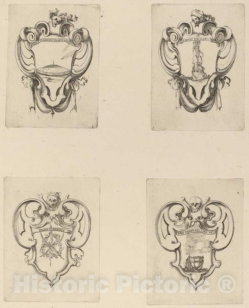 Art Print : Stefano Della Bella, Four Emblems for The Funeral of Prince Francesco de Medici - Vintage Wall Art