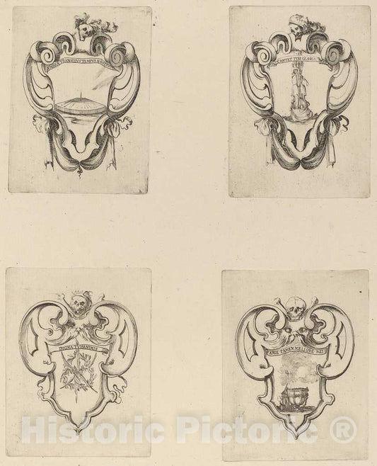 Art Print : Stefano Della Bella, Four Emblems for The Funeral of Prince Francesco de Medici - Vintage Wall Art