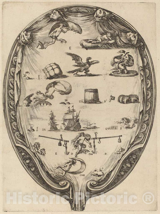 Art Print : Stefano Della Bella, Screen Depicting The Italian Rebus of Fortune - Vintage Wall Art