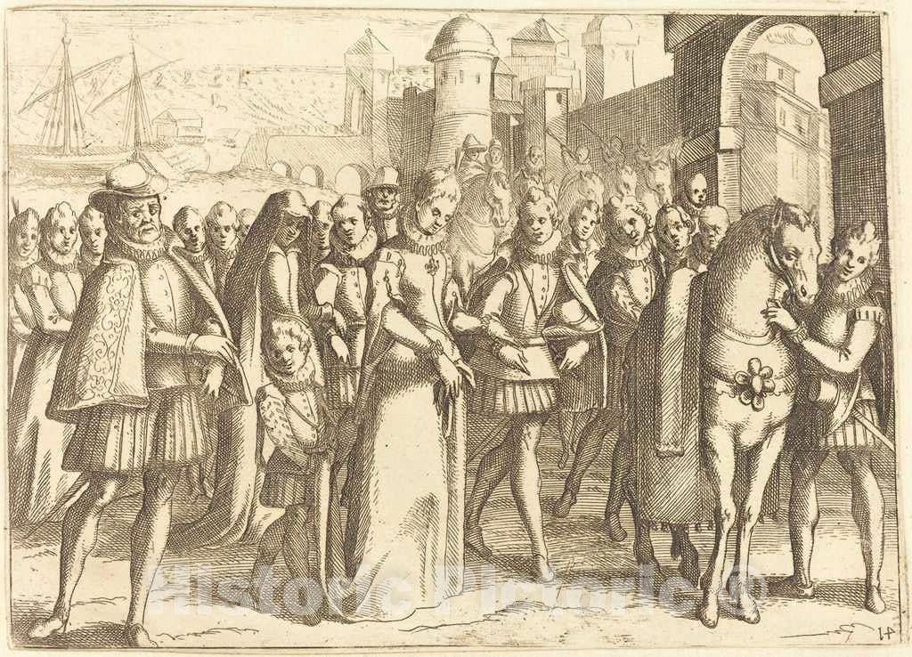 Art Print : Jacques Callot, Arrival at Valencia, 1612 - Vintage Wall Art