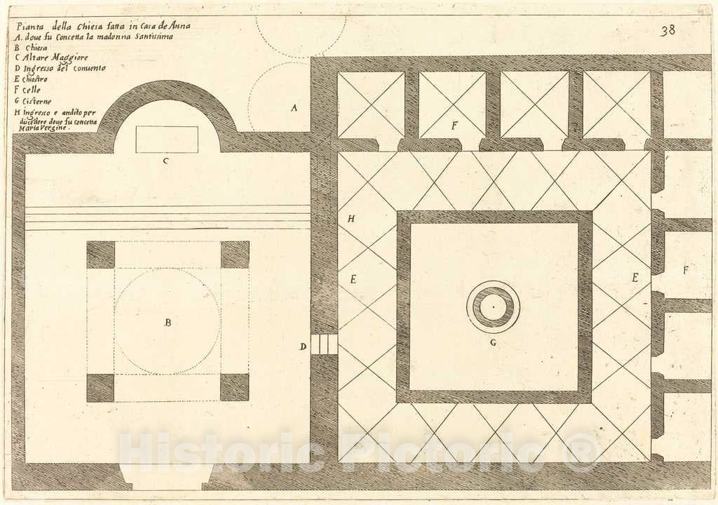 Art Print : Jacques Callot, Plan of The Church Near The House of Annas, 1619 - Vintage Wall Art
