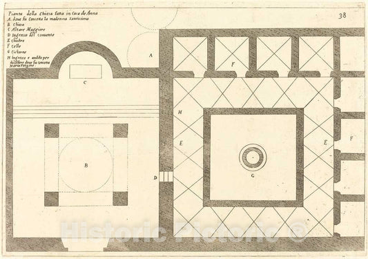 Art Print : Jacques Callot, Plan of The Church Near The House of Annas, 1619 - Vintage Wall Art