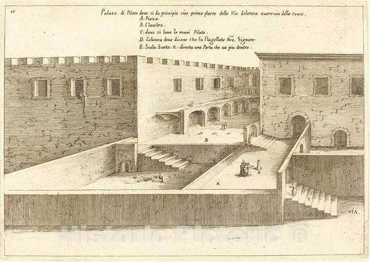 Art Print : Jacques Callot, House of Pilate, 1619 - Vintage Wall Art