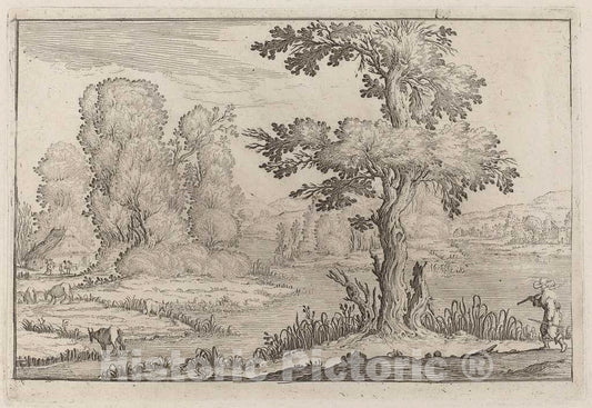 Art Print : Ercole Bazicaluva, Herdsman and Cows Crossing a River, 1638 - Vintage Wall Art