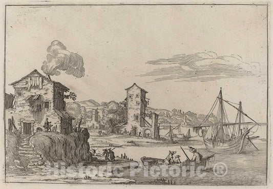 Art Print : Ercole Bazicaluva, Rustic Seaport, 1638 - Vintage Wall Art