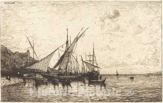 Art Print : Adolphe Appian, The Port of Monaco, 1873 - Vintage Wall Art
