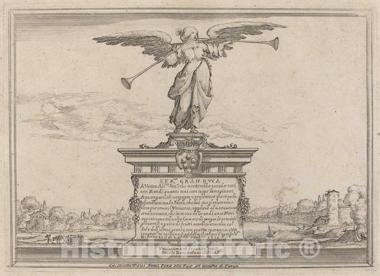 Art Print : Ercole Bazicaluva, Dedication Page with Statue of FAMA, 1638 - Vintage Wall Art
