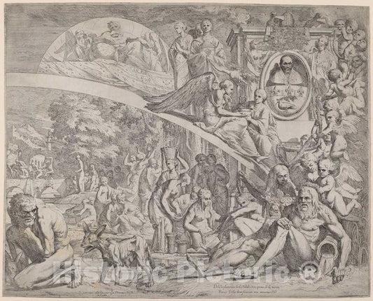 Art Print : Pietro Testa, an Allegory in Honor of Innocent X, 1644 - Vintage Wall Art